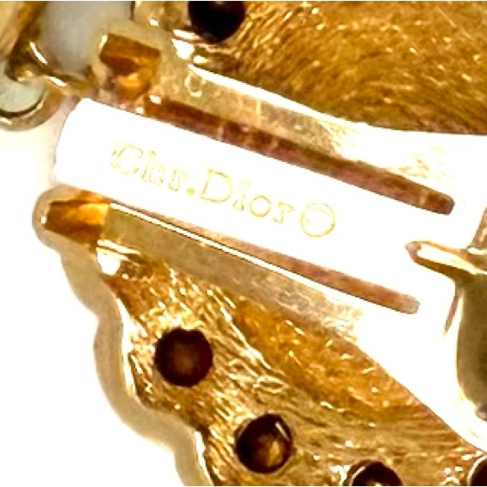 Elegant Christian Dior Vintage Gold Plated & Silver Crystal Large Hoop Earrings - Picture 6 of 11